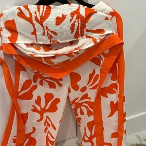 Vibrant Orange and White Patterned Pants
